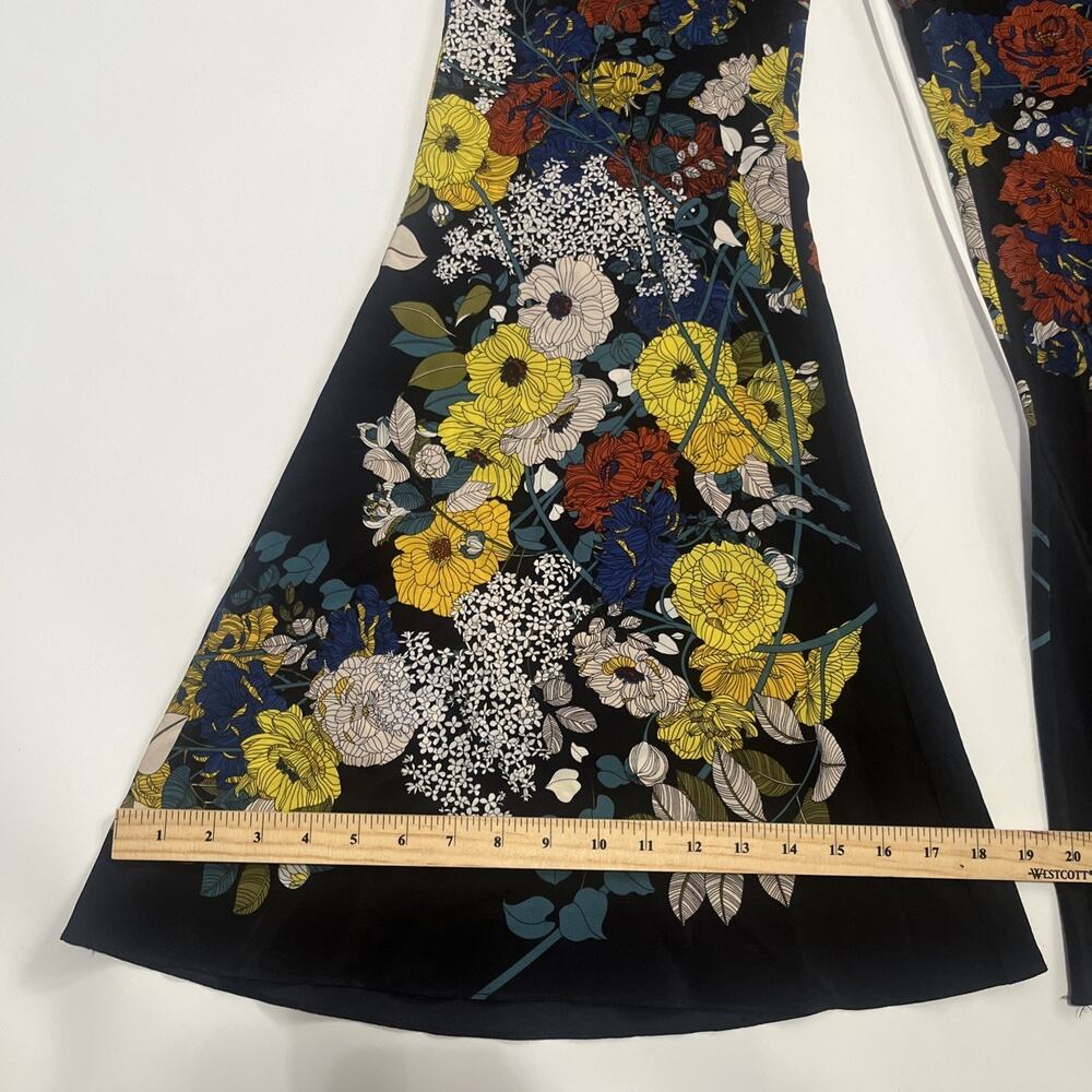 Sz 1 Sandro Paris Women's Bell Bottoms Flared Printed 100% Silk Floral Pants - Picture 6 of 15